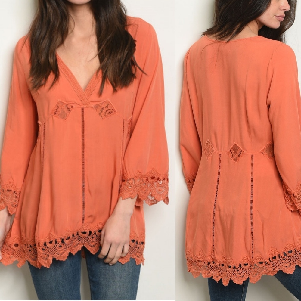 Rust Lace Blouse S  very pretty beautiful details